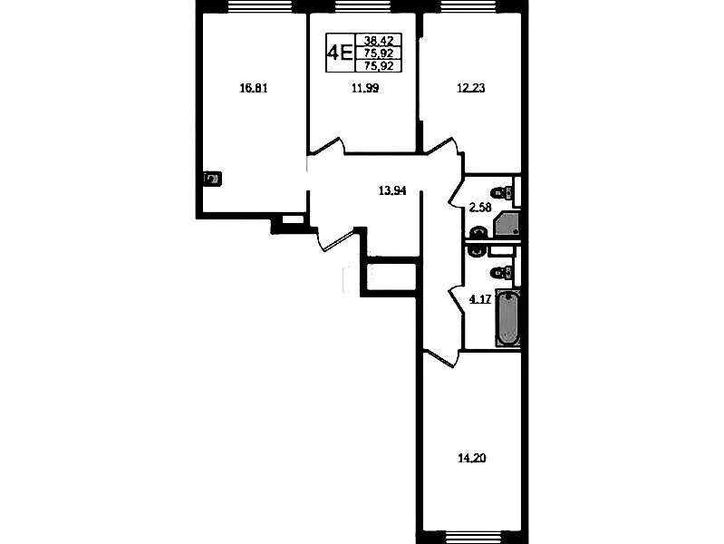 3-комнатная квартира 75.92 м², 2/12 эт., ЖК «Новые Лаврики»